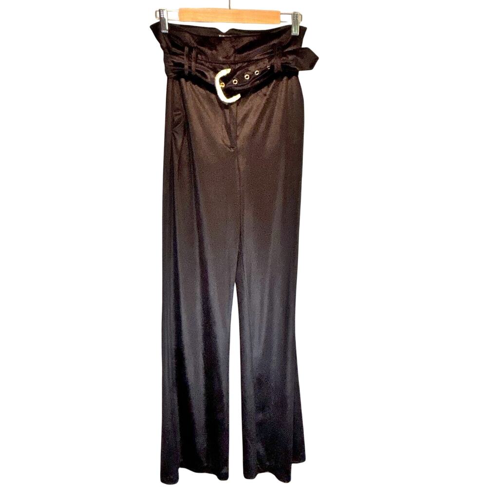 Guess by Marciano Black Velour High Rise Belted Flared Leg Pants - size Small